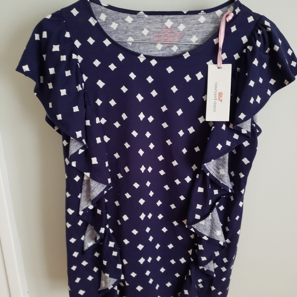 NWT Vineyard Vines Women's Navy/White Diamond Top - Picture 2 of 9